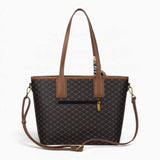 Coffee monogram shopper bag from the back, showing the rear zipped pocket
