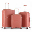 Rose pink Venice suitcase set: cabin, medium and large cases standing together