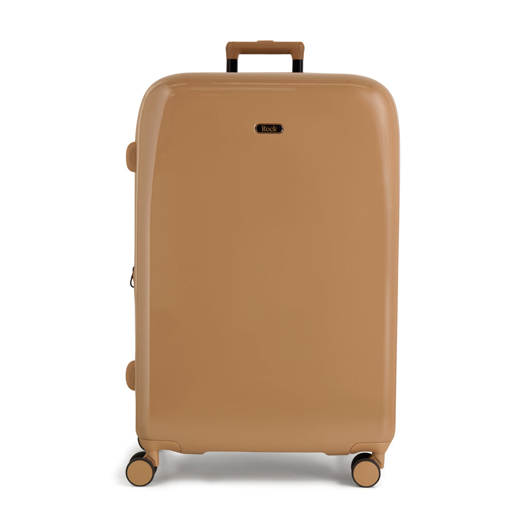 Chocolate Gelato large suitcase with a smooth hard shell and 8 double spinner wheels