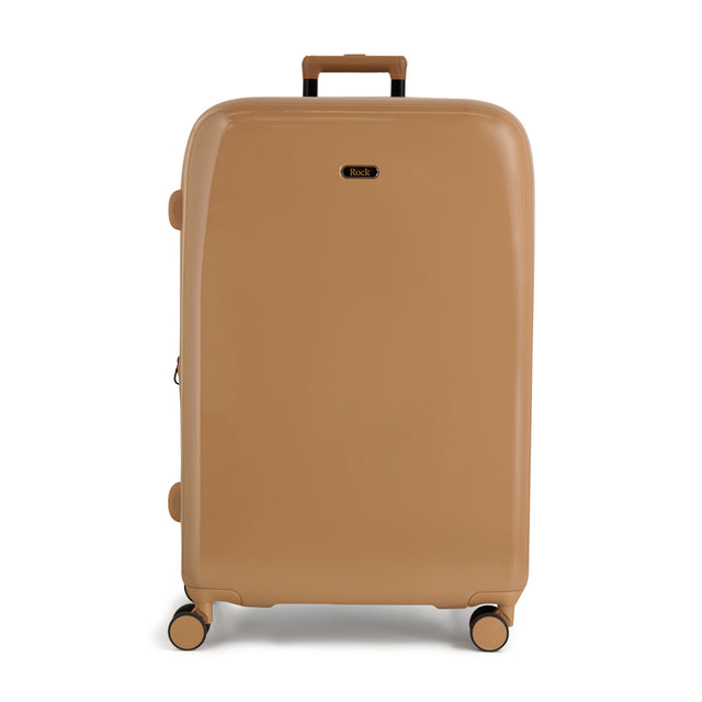 Chocolate Gelato large suitcase with a smooth hard shell and 8 double spinner wheels