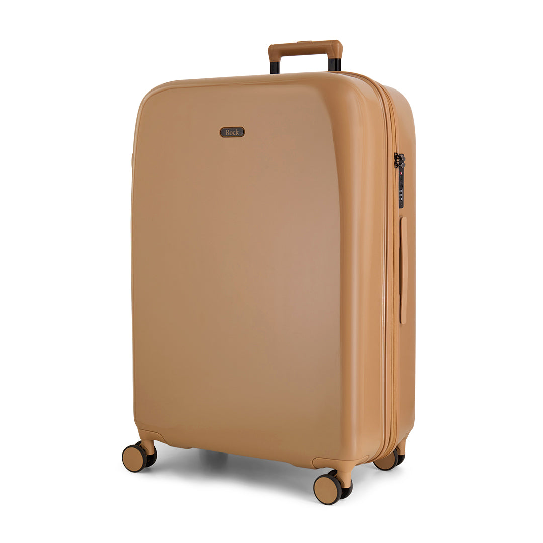 Chocolate Gelato large suitcase, angled view showing the hard shell and carry handles