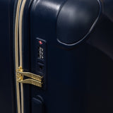 Midnight Navy Sahara suitcase, close-up of the TSA combination lock