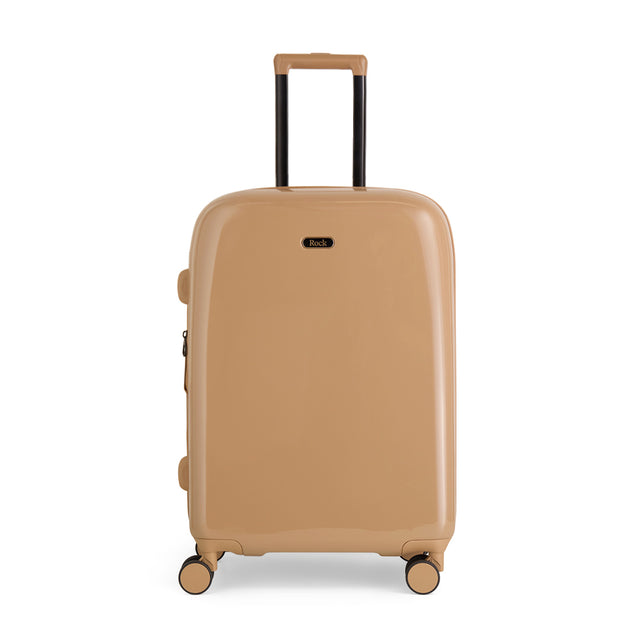 Chocolate Gelato medium suitcase with a smooth hard shell and 8 double spinner wheels