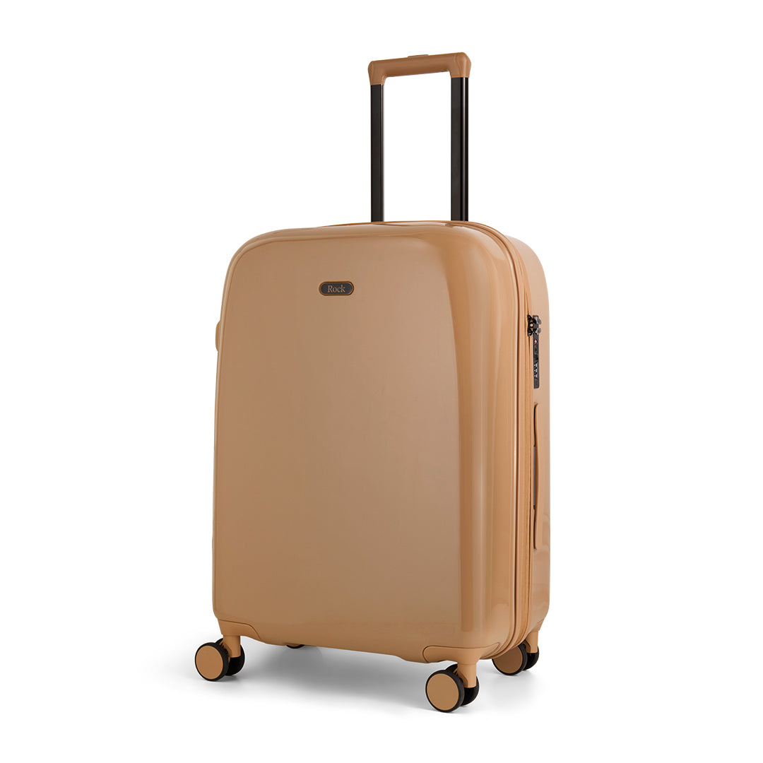 Chocolate Gelato medium suitcase, angled view showing the hard shell and carry handles