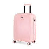 Strawberry Gelato medium suitcase, angled view showing the hard shell and carry handles