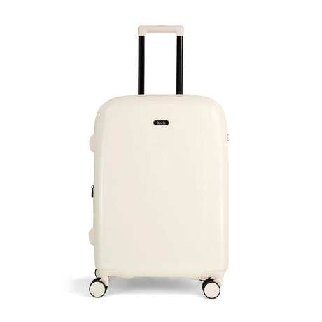 Vanilla Gelato medium suitcase with a smooth hard shell and 8 double spinner wheels