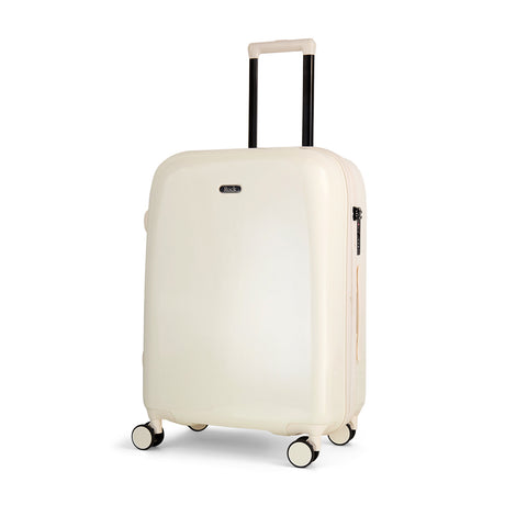 Vanilla Gelato medium suitcase, angled view showing the hard shell and carry handles