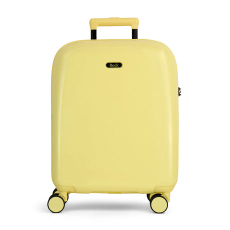 Lemon Ice Gelato cabin suitcase with a smooth hard shell and 8 double spinner wheels