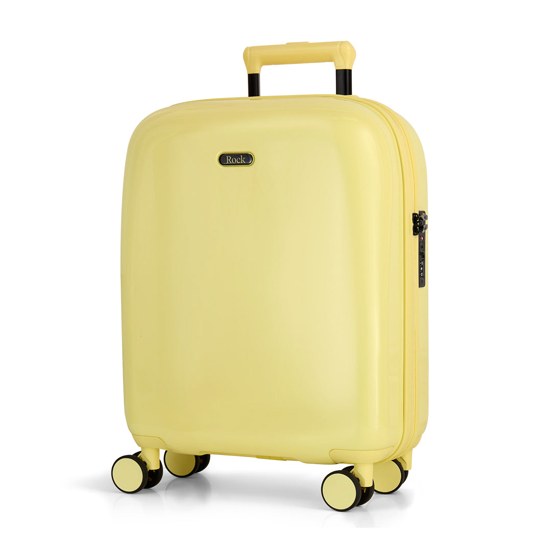Lemon Ice Gelato cabin suitcase, angled view showing the hard shell and carry handles
