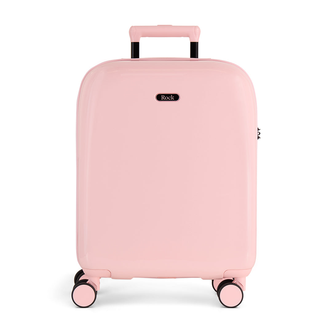 Strawberry Gelato cabin suitcase with a smooth hard shell and 8 double spinner wheels