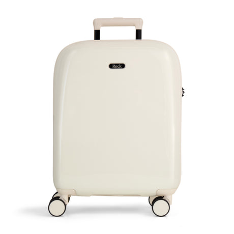 Vanilla Gelato cabin suitcase with a smooth hard shell and 8 double spinner wheels
