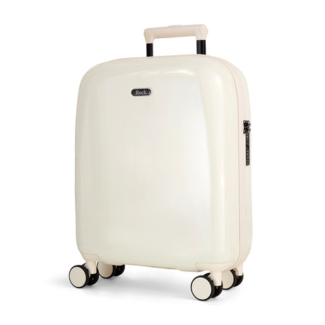 Vanilla Gelato cabin suitcase, angled view showing the hard shell and carry handles