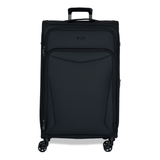 Black Vitality soft shell large suitcase with a zipped front pocket and 8 spinner wheels