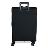 Black Vitality soft shell medium suitcase from the back, showing the back panel and trolley handle
