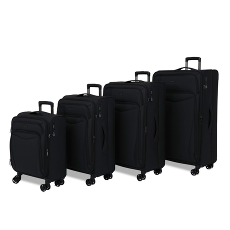 Black Vitality soft shell suitcase set: cabin, medium, large and extra large cases