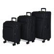 Black Vitality soft shell suitcase set: cabin, medium and large cases standing together