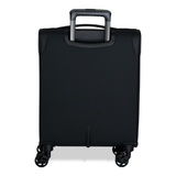 Black Vitality soft shell cabin suitcase from the back, showing the back panel and trolley handle