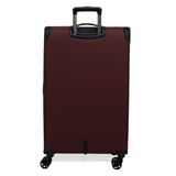 Burgundy Vitality soft shell large suitcase from the back, showing the back panel and trolley handle