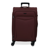 Burgundy Vitality soft shell medium suitcase with a zipped front pocket and 8 spinner wheels