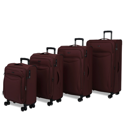 Burgundy Vitality soft shell suitcase set: cabin, medium, large and extra large cases