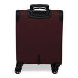 Burgundy Vitality soft shell cabin suitcase from the back, showing the back panel and trolley handle