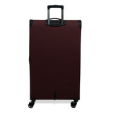 Burgundy Vitality soft shell extra large suitcase from the back, showing the back panel and trolley handle