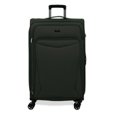 Khaki Vitality soft shell large suitcase with a zipped front pocket and 8 spinner wheels