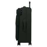Khaki Vitality soft shell large suitcase, side view showing the expansion zip and side handle