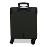Khaki Vitality soft shell cabin suitcase from the back, showing the back panel and trolley handle