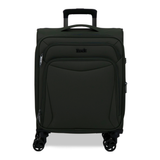 Khaki Vitality soft shell cabin suitcase with a zipped front pocket and 8 spinner wheels