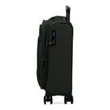 Khaki Vitality soft shell cabin suitcase, side view showing the expansion zip and side handle