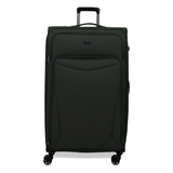 Khaki Vitality soft shell extra large suitcase with a zipped front pocket and 8 spinner wheels