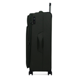 Khaki Vitality soft shell extra large suitcase, side view showing the expansion zip and side handle