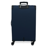 Navy Vitality soft shell large suitcase from the back, showing the back panel and trolley handle