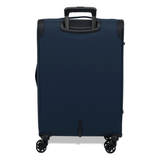 Navy Vitality soft shell medium suitcase from the back, showing the back panel and trolley handle