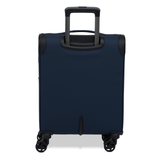 Navy Vitality soft shell cabin suitcase from the back, showing the back panel and trolley handle