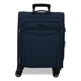 Navy Vitality soft shell cabin suitcase with a zipped front pocket and 8 spinner wheels