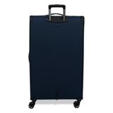 Navy Vitality soft shell extra large suitcase from the back, showing the back panel and trolley handle