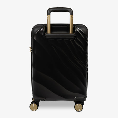 Moonlight Black Sahara cabin suitcase from the back, showing the trolley handle and back panel