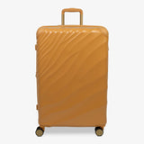 Gold Sunset Sahara large suitcase with a wave-design hard shell and 8 double spinner wheels