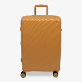 Gold Sunset Sahara medium suitcase with a wave-design hard shell and 8 double spinner wheels