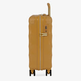 Gold Sunset Sahara cabin suitcase, side view showing the side handle and reinforced corners