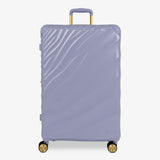 Lilac Sunrise Sahara large suitcase with a wave-design hard shell and 8 double spinner wheels