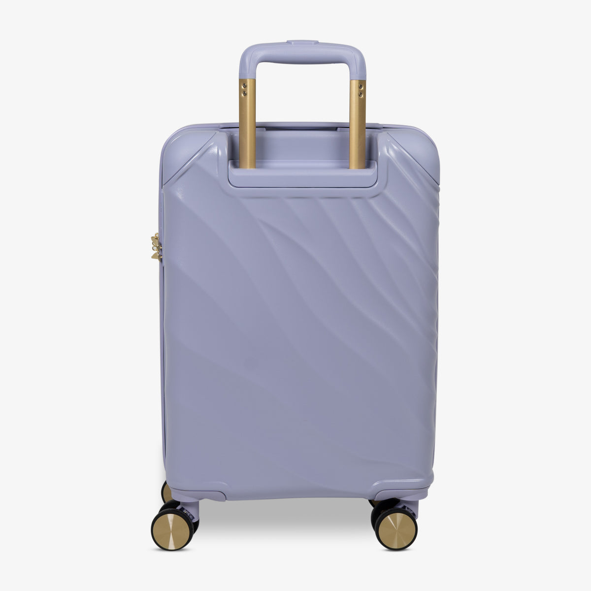 Lilac Sunrise Sahara cabin suitcase from the back, showing the trolley handle and back panel