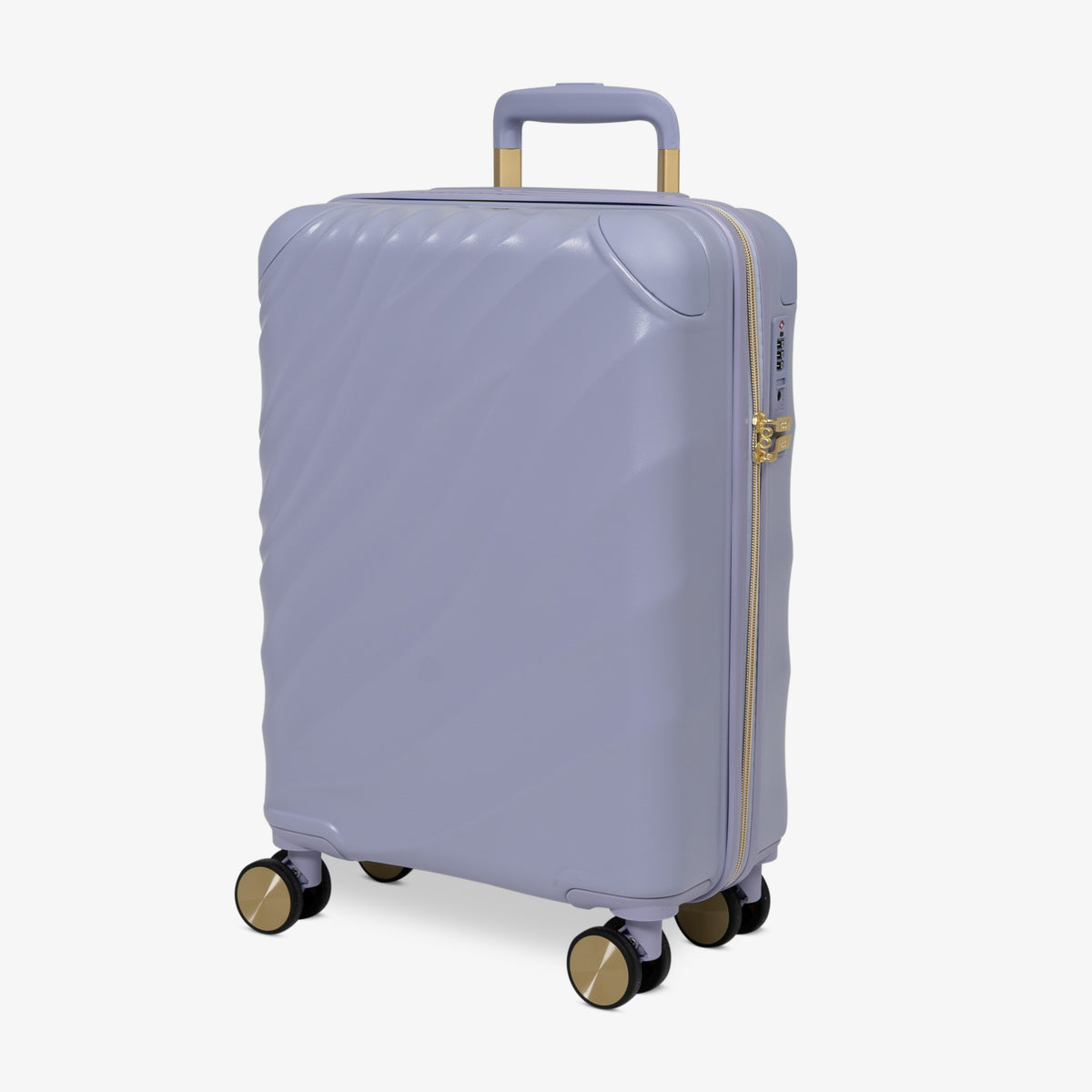 Lilac Sunrise Sahara cabin suitcase, angled view showing the wave-design shell