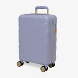 Lilac Sunrise Sahara cabin suitcase, angled view showing the wave-design shell