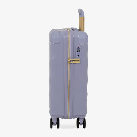 Lilac Sunrise Sahara cabin suitcase, side view showing the side handle and reinforced corners