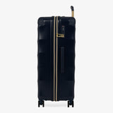 Midnight Navy Sahara large suitcase, side view showing the side handle and reinforced corners