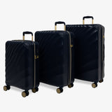 Midnight Navy Sahara suitcase set: cabin, medium and large cases standing together