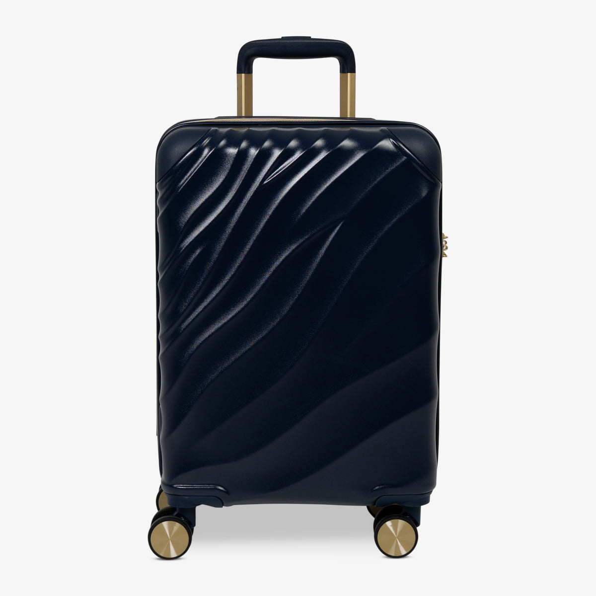 Midnight Navy Sahara cabin suitcase with a wave-design hard shell and 8 double spinner wheels